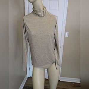 Amina Rubinacci Long Sleeve Beige Turtle Neck Blouse Sparkle Women's 46 XL